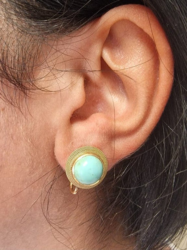 Boucles d'oreilles Boucles d’oreilles anciennes en or jaune 18 ct et turquoise naturelle 58 Facettes CV-016