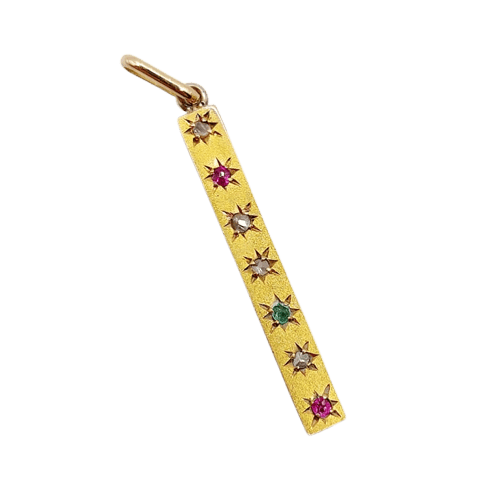 Pendentif Pendentif ancien en or 18k avec diamants taille rose, émeraude et rubis 58 Facettes A06684