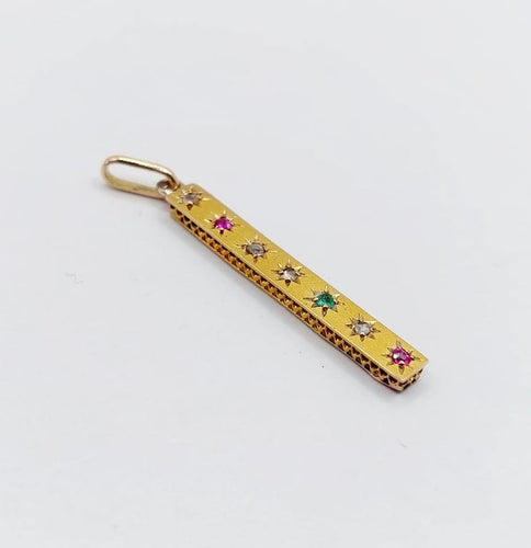 Pendentif Pendentif ancien en or 18k avec diamants taille rose, émeraude et rubis 58 Facettes A06684