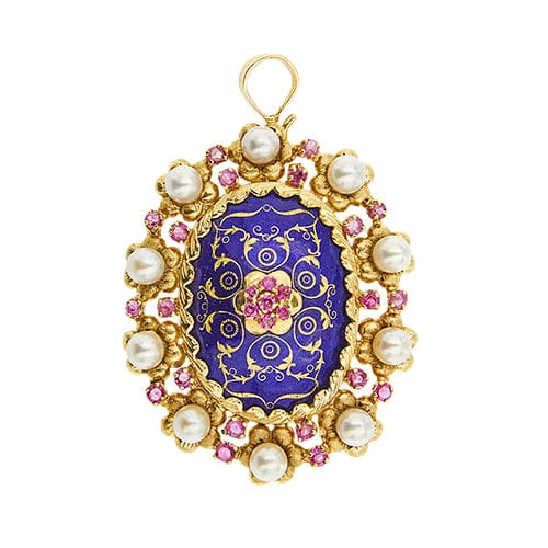 Pendentif Spilla pendentif ovale en or jaune 18 kt avec perles et rubis 58 Facettes 38907