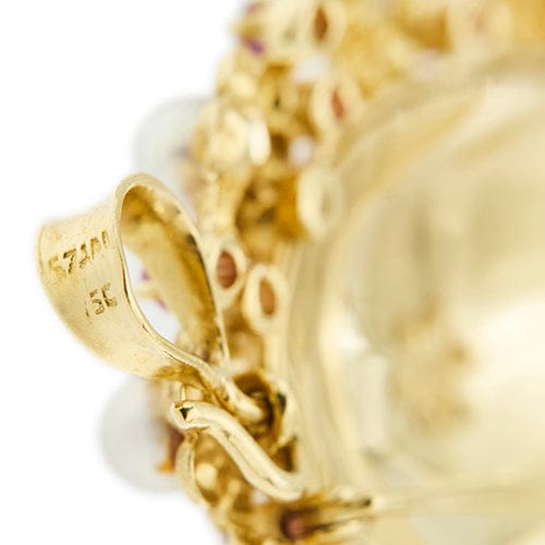 Pendentif Spilla pendentif ovale en or jaune 18 kt avec perles et rubis 58 Facettes 38907