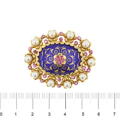 Pendentif Spilla pendentif ovale en or jaune 18 kt avec perles et rubis 58 Facettes 38907