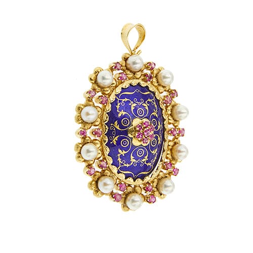 Pendentif Spilla pendentif ovale en or jaune 18 kt avec perles et rubis 58 Facettes 38907
