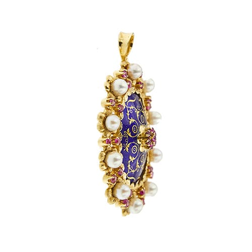 Pendentif Spilla pendentif ovale en or jaune 18 kt avec perles et rubis 58 Facettes 38907