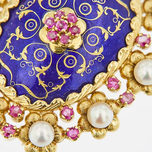 Pendentif Spilla pendentif ovale en or jaune 18 kt avec perles et rubis 58 Facettes 38907