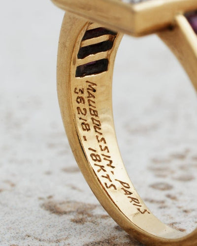 Bague 52 Mauboussin - Bague en or jaune 18 carats rubis et diamants 58 Facettes Mauboussin Deco