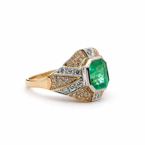 Bague 56 Bague vintage Art déco en or jaune et or blanc 18 k, émeraude et diamants 58 Facettes 50437