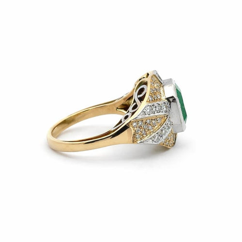 Bague 56 Bague vintage Art déco en or jaune et or blanc 18 k, émeraude et diamants 58 Facettes 50437