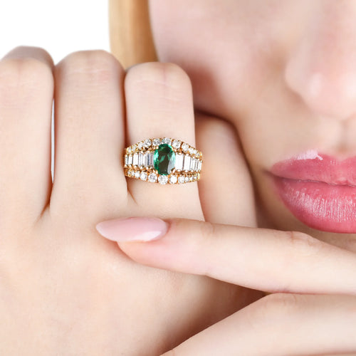 Bague Bague - Émeraude de Zambie 0,70 ct et diamants 1,50 ct en or 18 ct 58 Facettes 22517