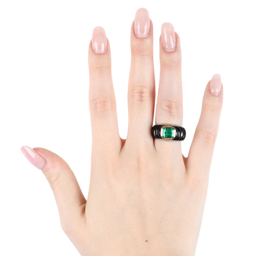 Bague Anello in oro giallo con smeraldo Colombia ct. 1,80 e diamanti 58 Facettes 22526