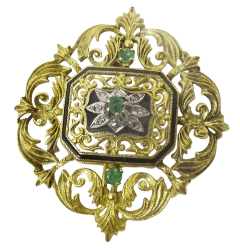 Pendentif Époque Belle Époque - Broche pendentif en or 18 carats, diamants et émeraudes 58 Facettes pendant 1