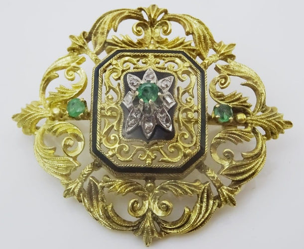Pendentif Époque Belle Époque - Broche pendentif en or 18 carats, diamants et émeraudes 58 Facettes pendant 1