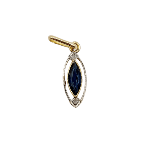 Pendentif Pendentif Art déco en or 18k, verre bleu et diamants taille rose 58 Facettes A06709