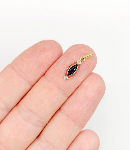 Pendentif Pendentif Art déco en or 18k, verre bleu et diamants taille rose 58 Facettes A06709