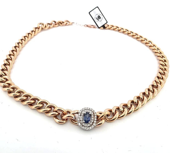 Collier Collier moderne avec pendentif en or jaune 18 ct, diamants et saphir 58 Facettes 131/26 E