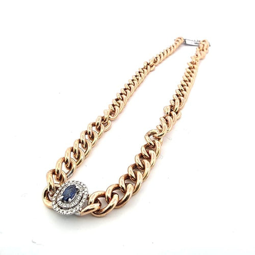 Collier Collier moderne avec pendentif en or jaune 18 ct, diamants et saphir 58 Facettes 131/26 E