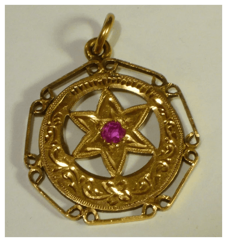 Pendentif Pendentif vintage en or 18 carats et rubis, style marocain 58 Facettes pendant 8