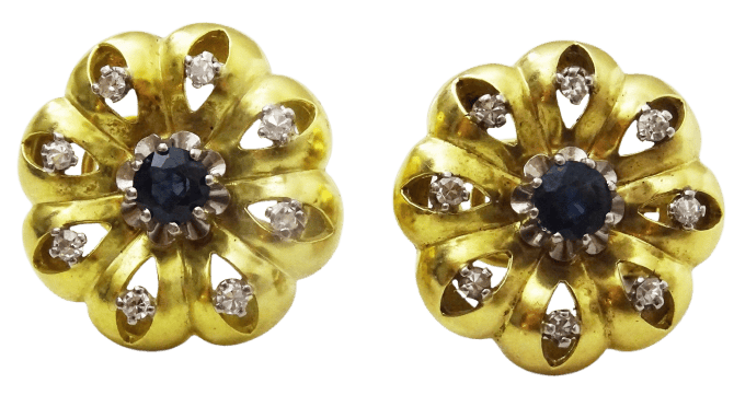 Boucles d'oreilles Boucles d’oreilles vintage en or 18 carats, saphirs et diamants, tige oméga 58 Facettes earrings 38