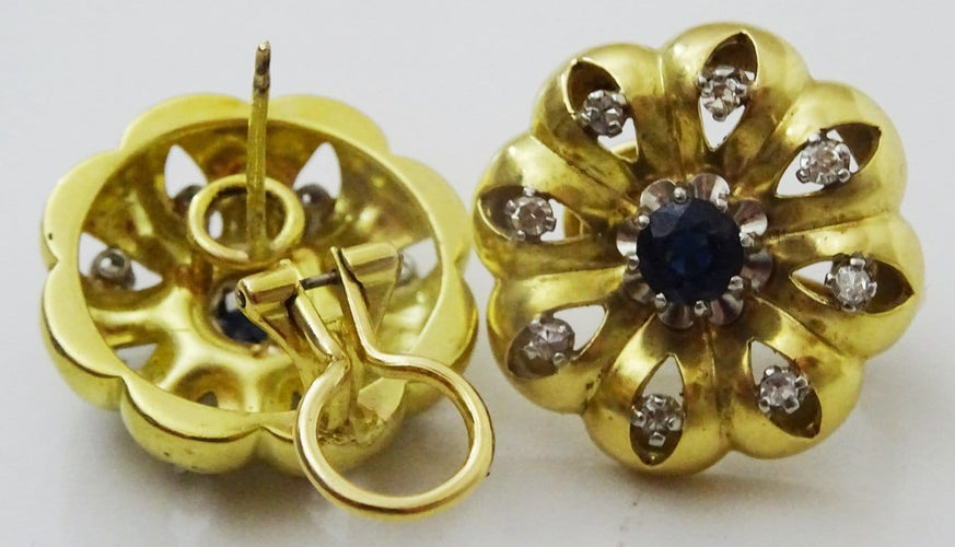 Boucles d'oreilles Boucles d’oreilles vintage en or 18 carats, saphirs et diamants, tige oméga 58 Facettes earrings 38