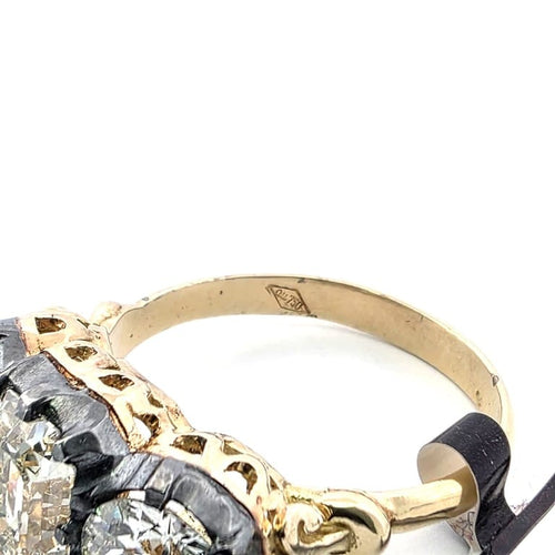 Bague 52 Bague ancienne en or jaune 18 ct et argent avec diamants 58 Facettes 132/26 A