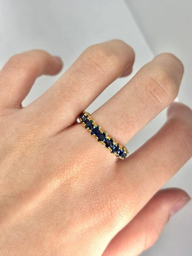 Bague 59 Alliance en or jaune 18K sertie de saphirs 3 ct 58 Facettes 1722