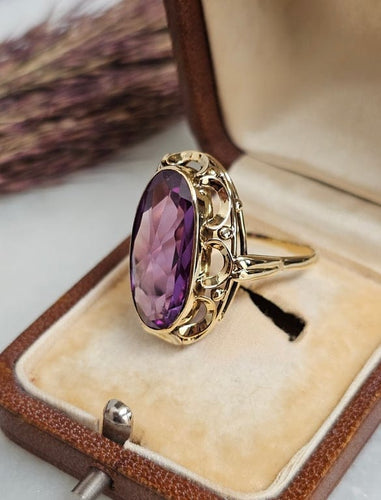 Bague 59 Bague ancienne en or jaune 14 carats au saphir Verneuil 58 Facettes 538