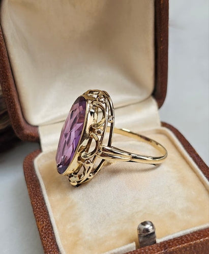 Bague 59 Bague ancienne en or jaune 14 carats au saphir Verneuil 58 Facettes 538