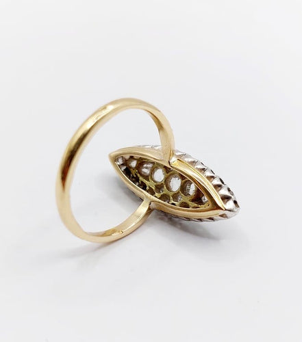 Bague 52 Bague marquise antique en or 18k, argent et diamants taille rose 58 Facettes A06668