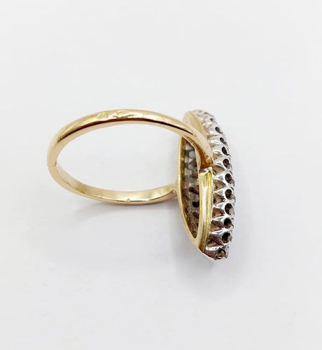 Bague 52 Bague marquise antique en or 18k, argent et diamants taille rose 58 Facettes A06668