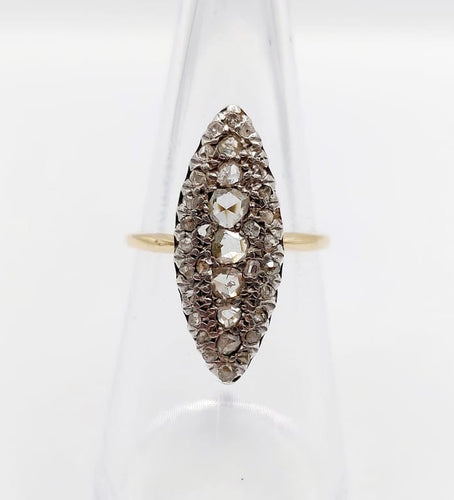 Bague 52 Bague marquise antique en or 18k, argent et diamants taille rose 58 Facettes A06668