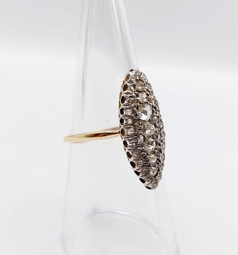 Bague 52 Bague marquise antique en or 18k, argent et diamants taille rose 58 Facettes A06668
