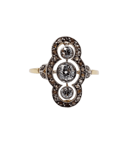 Bague 56 Bague marquise antique en or 18k et platine, diamants taille ancienne 58 Facettes A06722