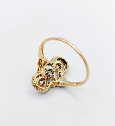 Bague 56 Bague marquise antique en or 18k et platine, diamants taille ancienne 58 Facettes A06722