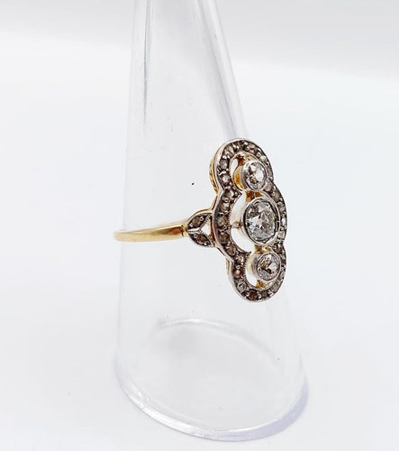 Bague 56 Bague marquise antique en or 18k et platine, diamants taille ancienne 58 Facettes A06722