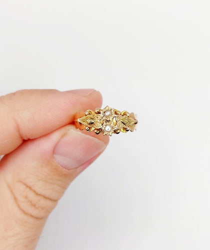 Bague 56 Bague toi et moi victorienne en or rose 18k et perles 58 Facettes A06764