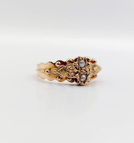 Bague 56 Bague toi et moi victorienne en or rose 18k et perles 58 Facettes A06764