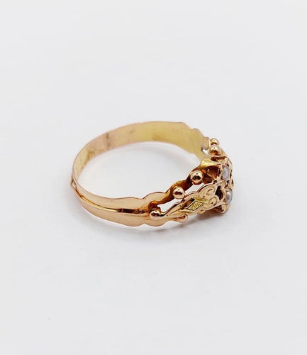 Bague 56 Bague toi et moi victorienne en or rose 18k et perles 58 Facettes A06764