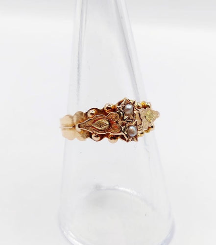 Bague 56 Bague toi et moi victorienne en or rose 18k et perles 58 Facettes A06764