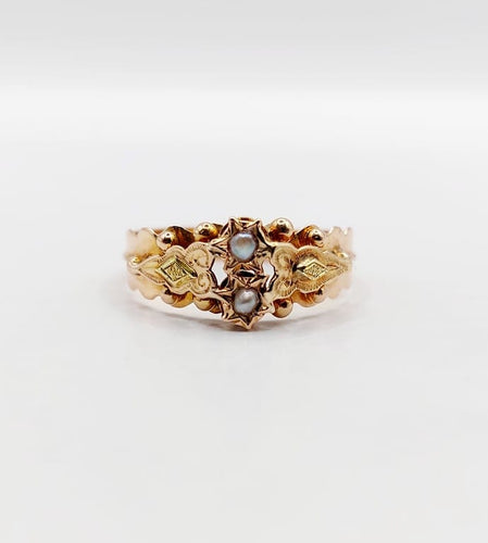 Bague 56 Bague toi et moi victorienne en or rose 18k et perles 58 Facettes A06764