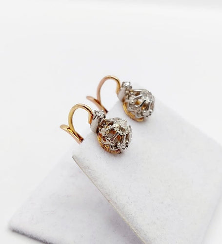 Boucles d'oreilles Dormeuses antiques en or rose 18k, platine et diamants taille ancienne 58 Facettes A06748
