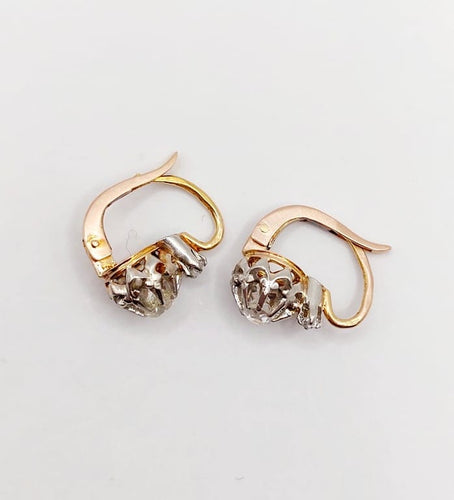 Boucles d'oreilles Dormeuses antiques en or rose 18k, platine et diamants taille ancienne 58 Facettes A06748