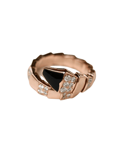 Bague 54 Bulgari Serpenti Viper - Bague en or rose, diamants et onyx 58 Facettes A11958