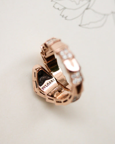 Bague 54 Bulgari Serpenti Viper - Bague en or rose, diamants et onyx 58 Facettes A11958