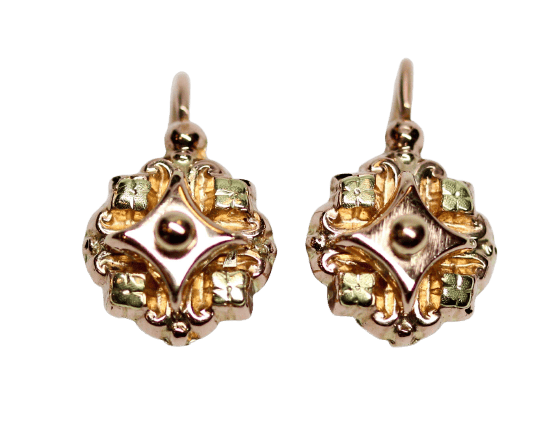 Boucles d'oreilles Paire de dormeuses anciennes en or rose et jaune 750 58 Facettes A11809
