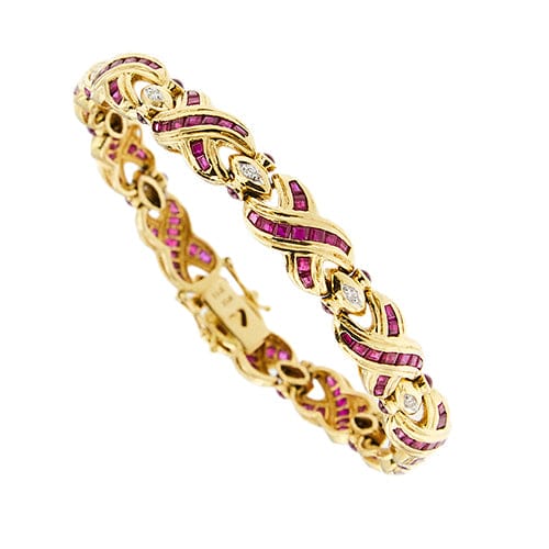 Bracelet Bracelet - en or jaune 18 kt, rubis et diamants 58 Facettes 41219