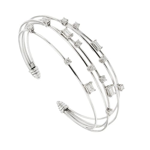Bracelet Bracelet jonc ouvert multifils en or blanc 18 ct et diamants 58 Facettes 31275