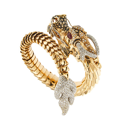 Bracelet Roberto Coin - Bracelet rigide dragon en or rose et or blanc, rubis et diamants 58 Facettes 39080