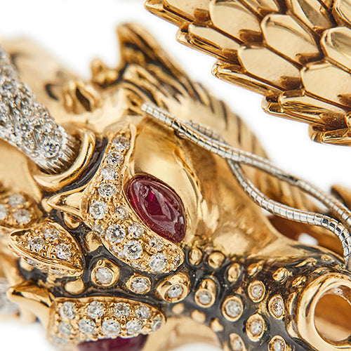 Bracelet Roberto Coin - Bracelet rigide dragon en or rose et or blanc, rubis et diamants 58 Facettes 39080