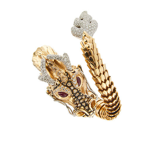 Bracelet Roberto Coin - Bracelet rigide dragon en or rose et or blanc, rubis et diamants 58 Facettes 39080
