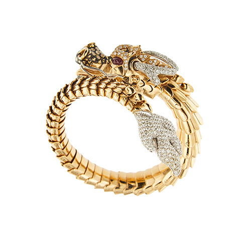 Bracelet Roberto Coin - Bracelet rigide dragon en or rose et or blanc, rubis et diamants 58 Facettes 39080